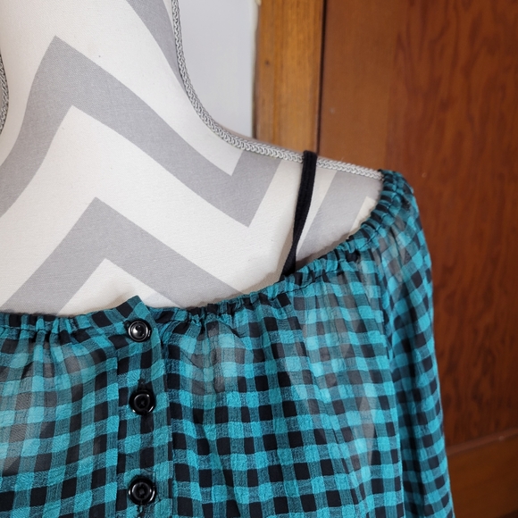 Womans Lane Bryant Teal/Black Check Top Attached Knit Cami/Bottom Band S 22/24 - Picture 4 of 9